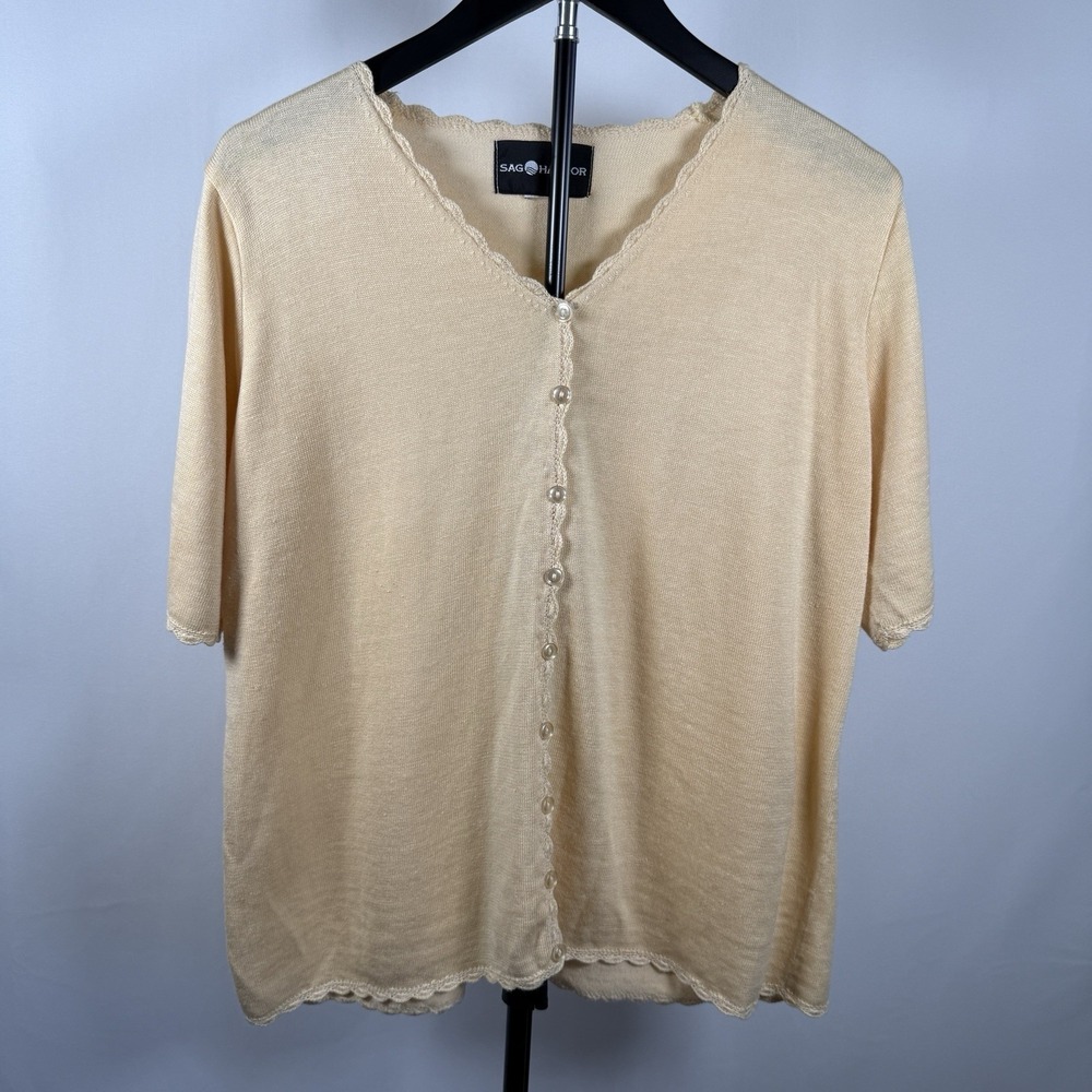Women's Sag Harbor Short Sleeve Butter Yellow Button Up Blouse Cottage Core